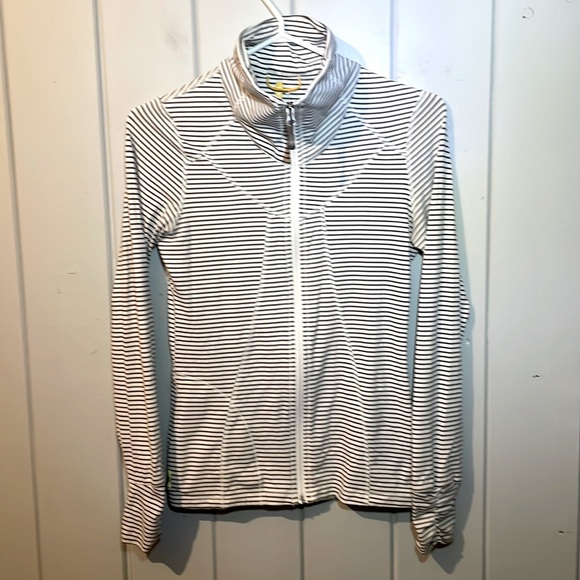 Lole Essential Cardigan Full Zip White Grey Striped Size Small - Picture 1 of 5